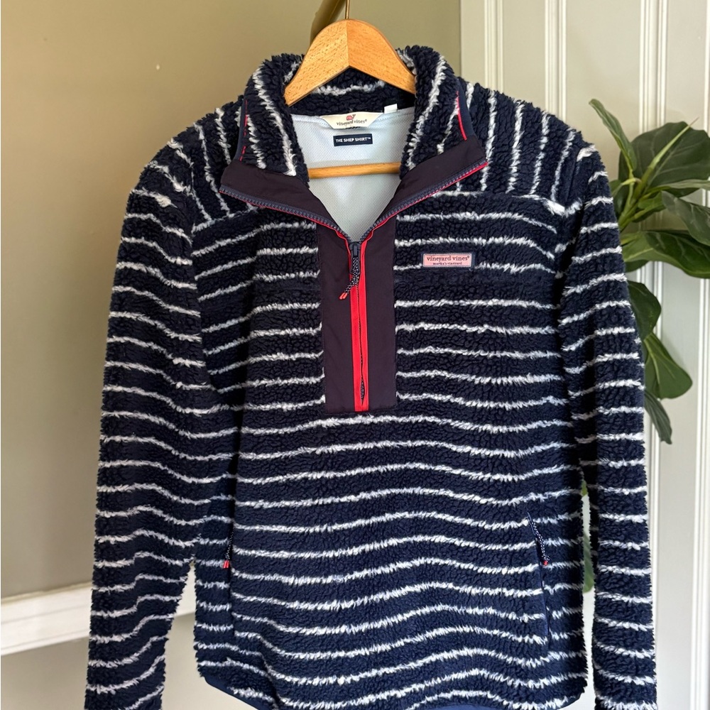 Vineyard Vines Women’s Sherpa Pullover Blue Striped Small 1/4 Zip